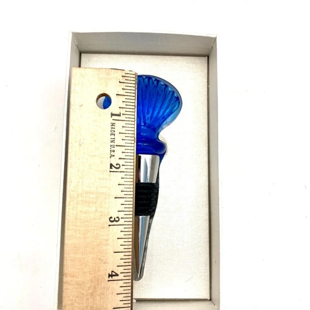 Slant‎ Blue Hand Blown Glass Shell Bottle Wine Bottle Stopper Boxed